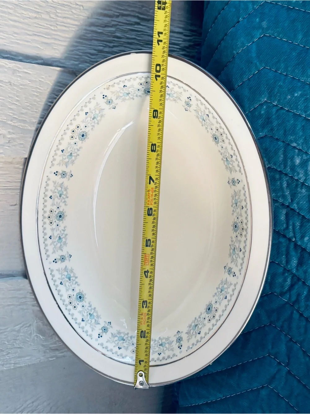 White Ceramic Serving Platter with Blue Floral Trim